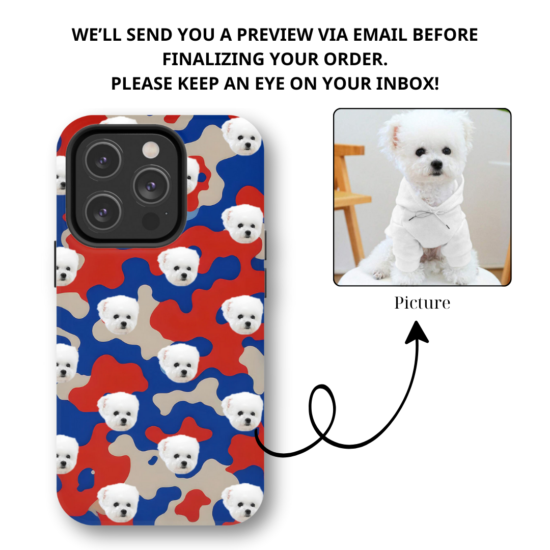 Custom Dog Face Camo Phone Case – Personalized Cute Pet Lover Cover for iPhone