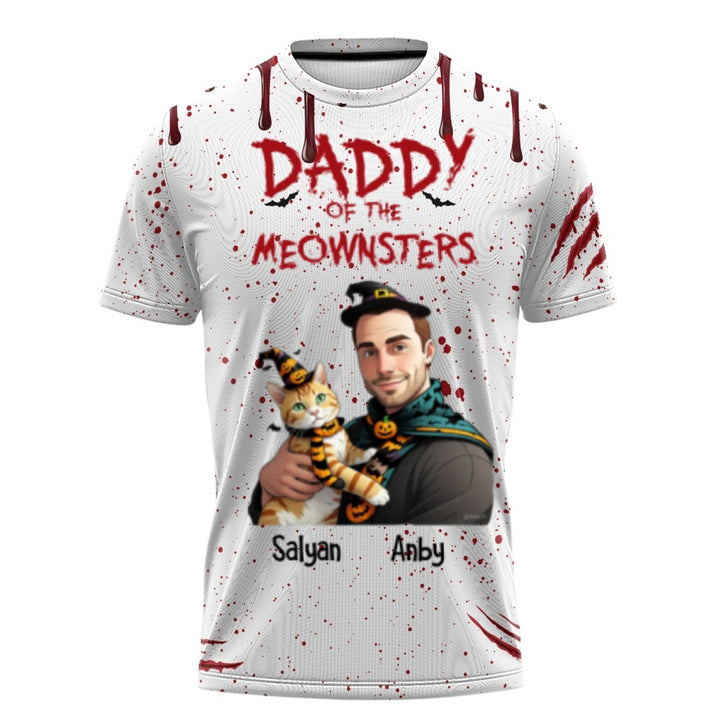 Custom Halloween 3D T-Shirt – Personalized “Daddy of the Meownsters” Cat & Owner T-Shirt