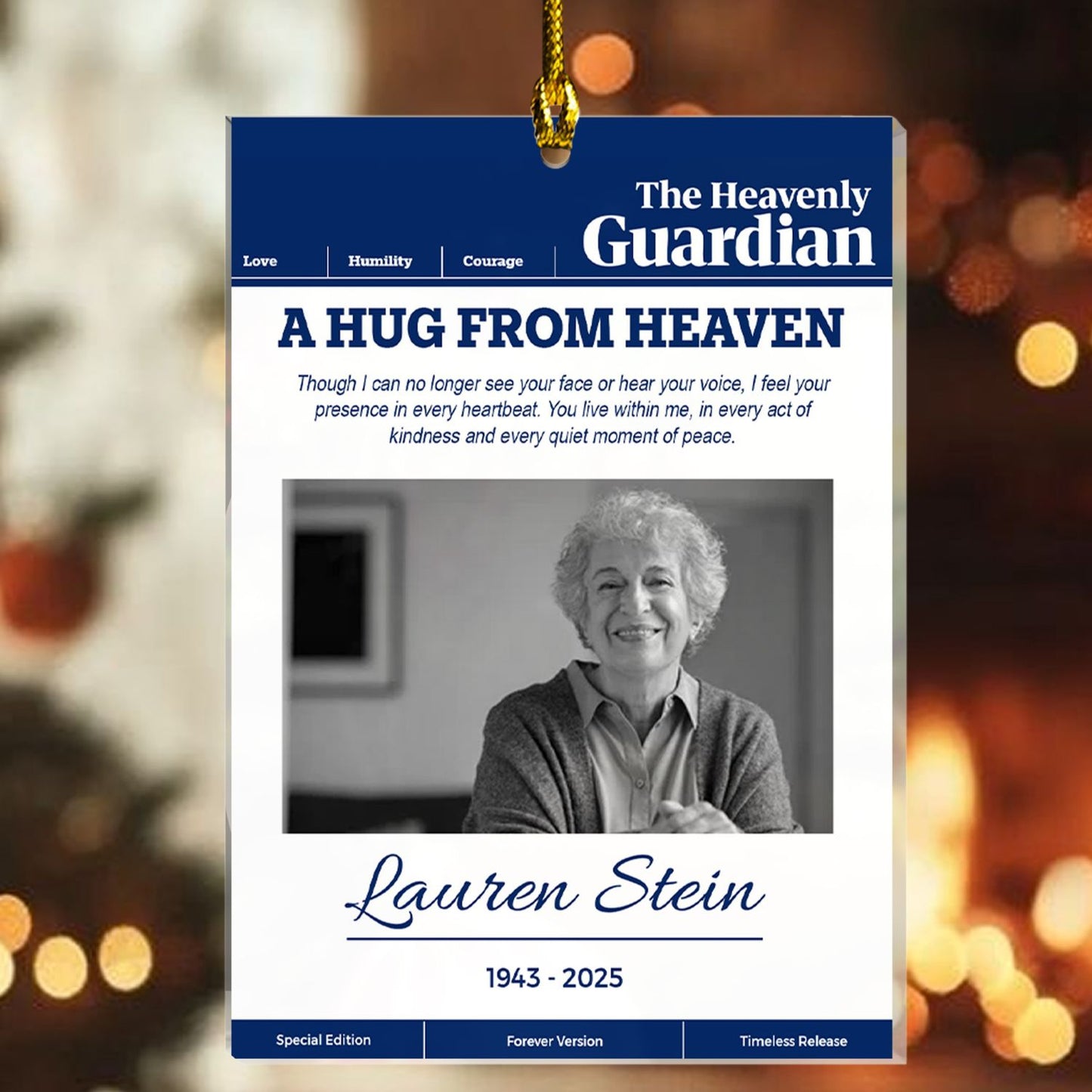 Custom “A Hug From Heaven” Ornament – Personalized Photo, Name & Years, Loving Memory Keepsake for Lost Loved Ones