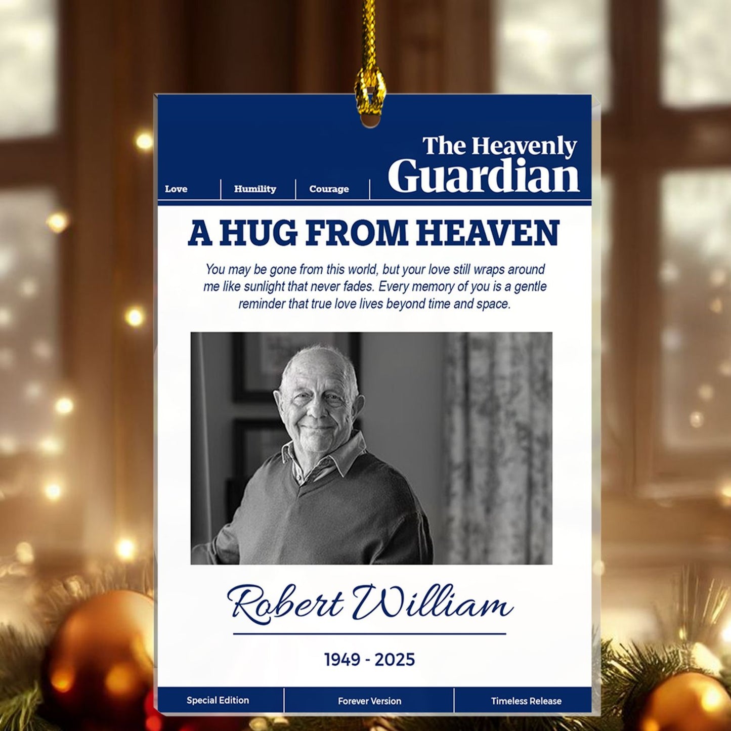 Custom “A Hug From Heaven” Ornament – Personalized Photo, Name & Years, Loving Memory Keepsake for Lost Loved Ones