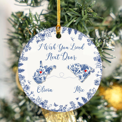 Custom Long-Distance State Ornament – Personalized Map Ornament with Names – Friendship or Family Christmas Gift