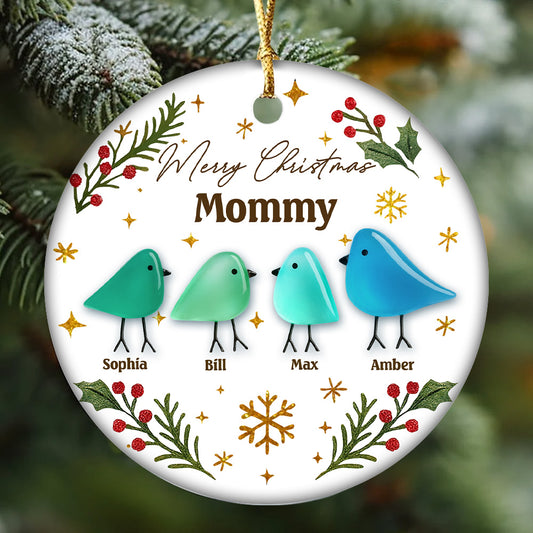 Custom Family Bird Ceramic Ornament –  Personalized Names & Birds , Holiday Gift for Family